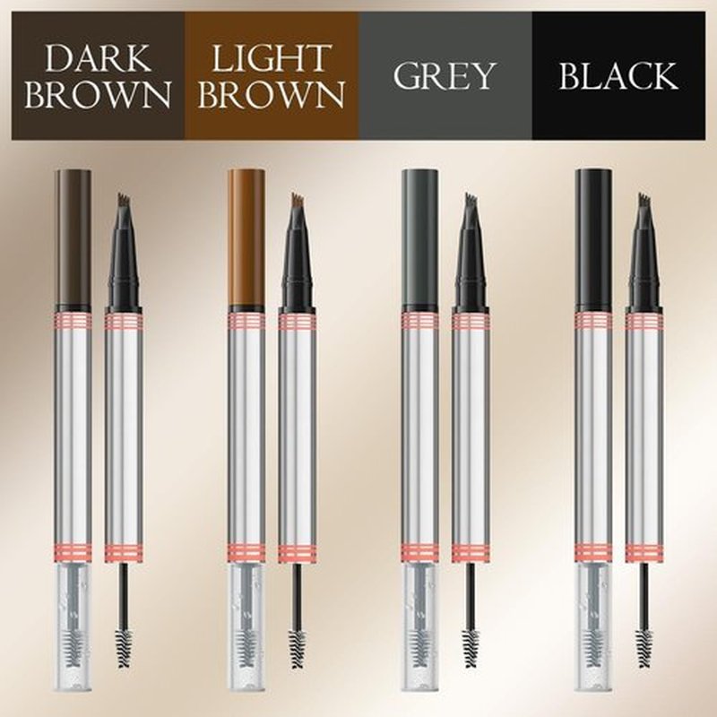 2024 New 2-in-1 Eyebrow Pencil with Gel,Waterproof Magic Eyebrow Pencil,Dual-Ended 3D Microblading Eyebrow Pen with 4 Tip & Eyebrow Brush, Makeup Long-Lasting Eyebrow Pen for Women (Dark Brown)