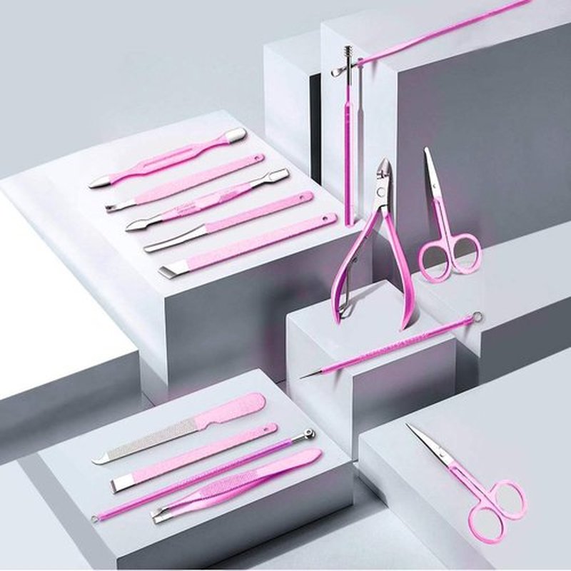 Glamne Manicure Pedicure Set Professional Nail Care Grooming Kitwith Travel Case 18pcs (Shining Pink)