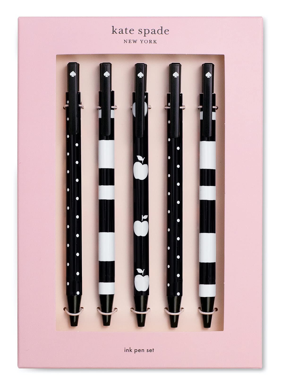 kate spade new york Black Ink Pen Set of 5, Cute Leopard Click Pens, Plastic Retractable Pens for Writing and Journaling, Forest Feline