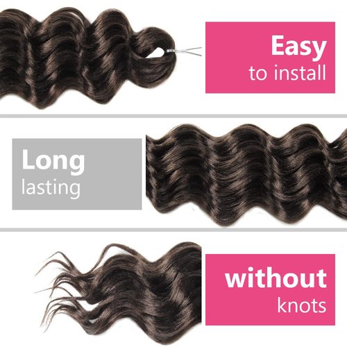 Niseyo NU Ocean Wave Crochet Hair 6 Inch 8 Packs Soft Deep Twist Crochet Braids Synthetic Wavy Braiding Hair Extensions (4# Brown)