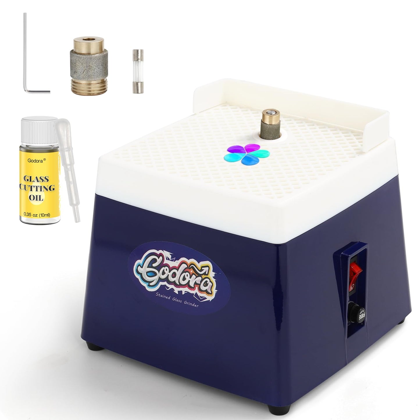 Stained Glass Grinder, Mini Glass Grinder Machine with 5/8" & 1" Grinder Bits, Stained Glass Kit & Glass Cutting Oil, Widely Used for Glass Processing Arts and Decoration - by Godora
