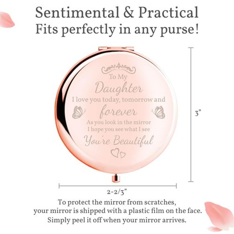 boutikpro Daughter Birthday Gift Compact Mirror from Mom Dad, to My Daughter Gorgeous Rose Gold Compact Mirror Unique Daughter Gift for Girls Women Graduation Mother's Day
