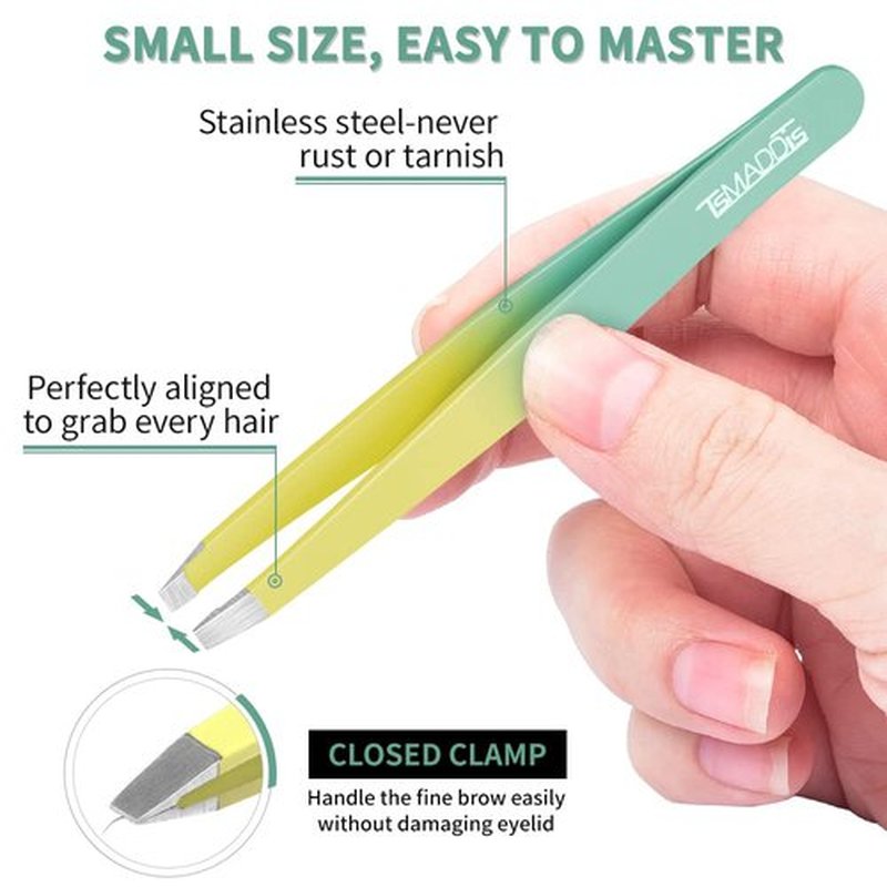 Eyebrow Tweezer Set, TsMADDTs 7 Pcs Tweezers Set for Women, Precision Tweezer for Eyebrows with Curved Scissors and Eyebrow Razor for Ingrown Hair,Yellow&Green