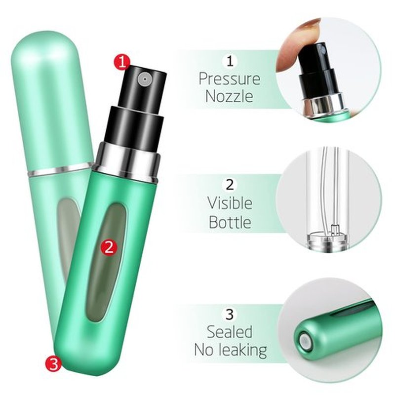 Fivexing 2Pcs Refillable Perfume Atomizer Bottles，Portable Mini Separate Perfume Bottle，Travel and Outings Spray Boxes Dispensers 5ml/0.2oz(Green)
