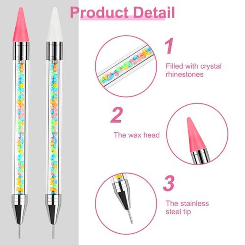 Jutqut 2PCS Rhinestone Picker Dotting Pen, Dual-ended Rhinestone Gems Crystals Studs Picker Wax Pencil Pen Crystal Beads Handle Manicure Nail Art DIY Decoration Tool
