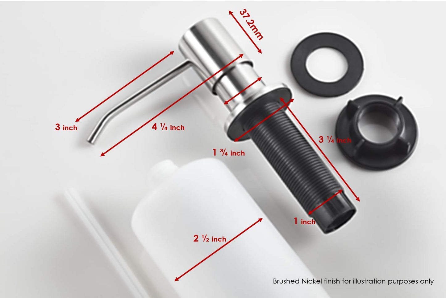 Built in Soap Dispenser for Kitchen Sink with Brushed Nickel Finish, Fits 1 to, 1.25 Inch Hole, Stainless Steel Pump Replacement for Lotion and Soap Dispensing