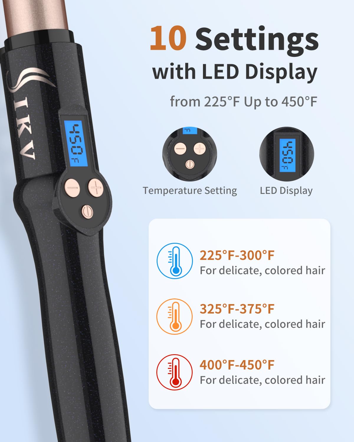 1 Inch Curling Wand Long Barrel, Hair Curling Iron Wand Ceramic for Short&Long Hair, Dual Voltage|10 Adjustable Temp