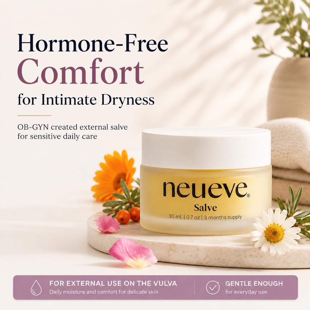 NeuEve Salve for Women Under 70 – Hormone-Free External Moisturizer for Intimate Dryness, 20g Jar (New Packaging)