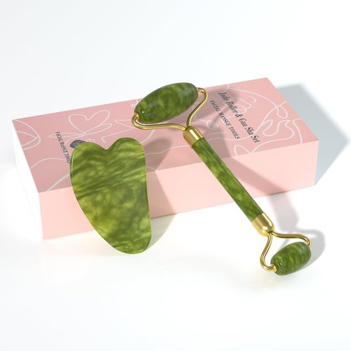 YLTNEUQER Jade Roller Gua Sha Set - Facial Skin Care Set, Facial Beauty Tools, Natural Beauty Skin Care Tools, Face Roller Massager for Face, Neck, and Eye Treatment,Gua Sha Facial Massager (Green)