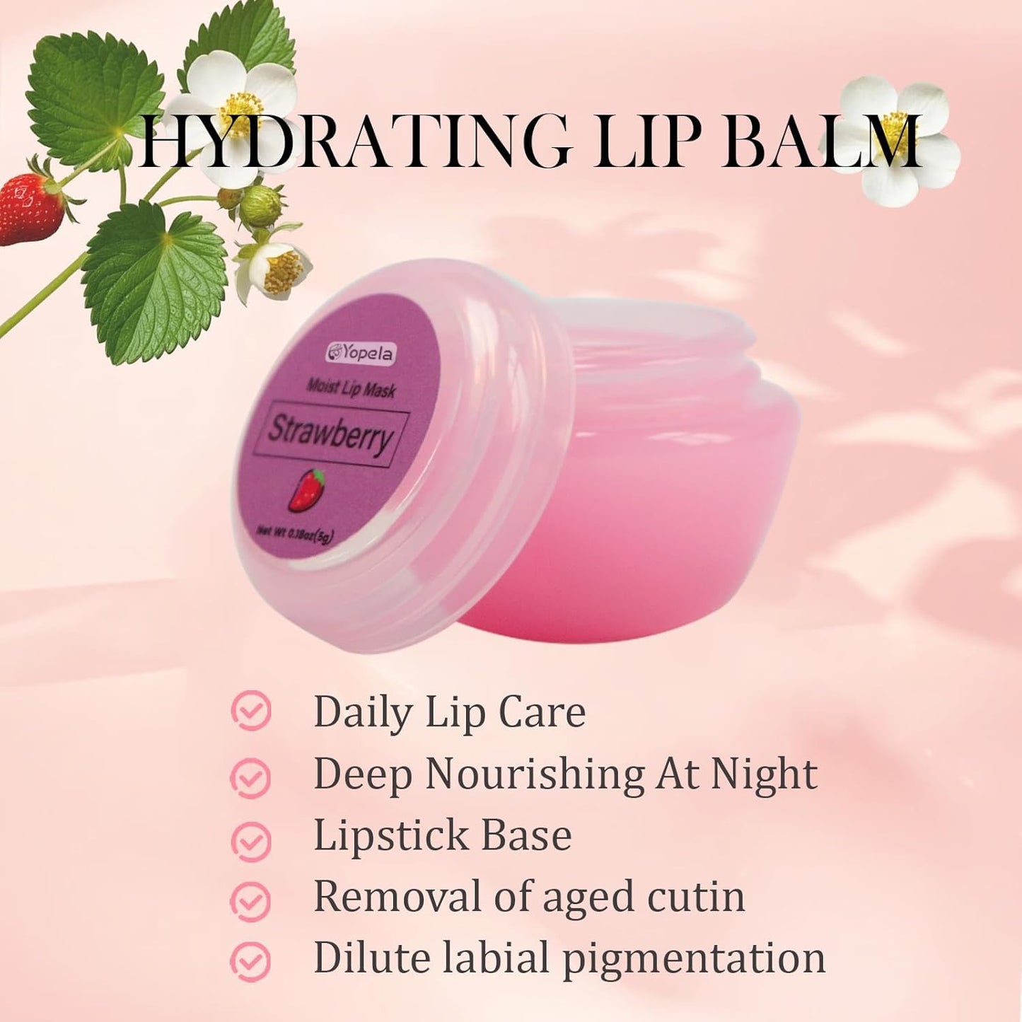 6 Pack Cute Lip Mask Sleeping Overnight for Dry Lips with Coconut Oil and Beeswax -Smoothing Hydrating Softening Plumoing Moisturizing with Small Lip Brush 6 Flavors Valentine's Gift for Women 0.18 Oz