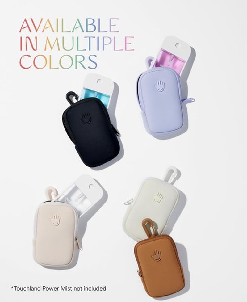 Touchland Touchette Zippered Pouch, Attachable Fashion Accessory with Snap Hook for Power Mist and Glow Mist 1FL OZ, Caramel