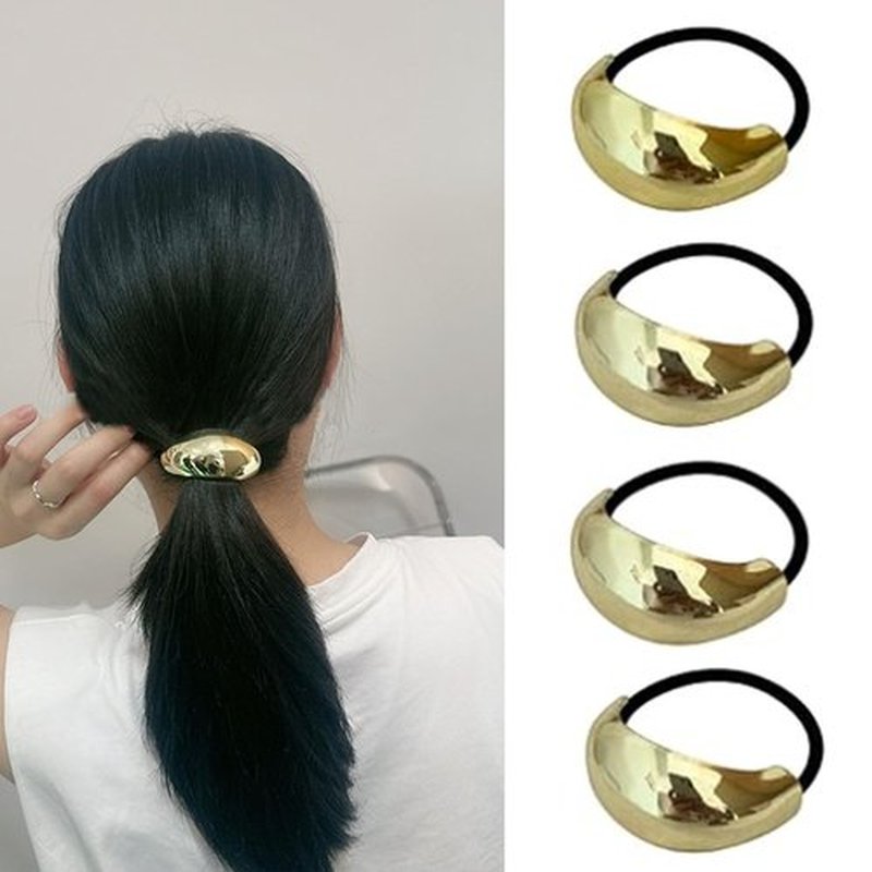 Hair Ties for Women Elastic Hair Ties Golden Metal Hair Cuff Wrap Hair Ties for Thick Hair Elastic Hair Ties Hair Accessories No Damage Hair for Women 4PCS