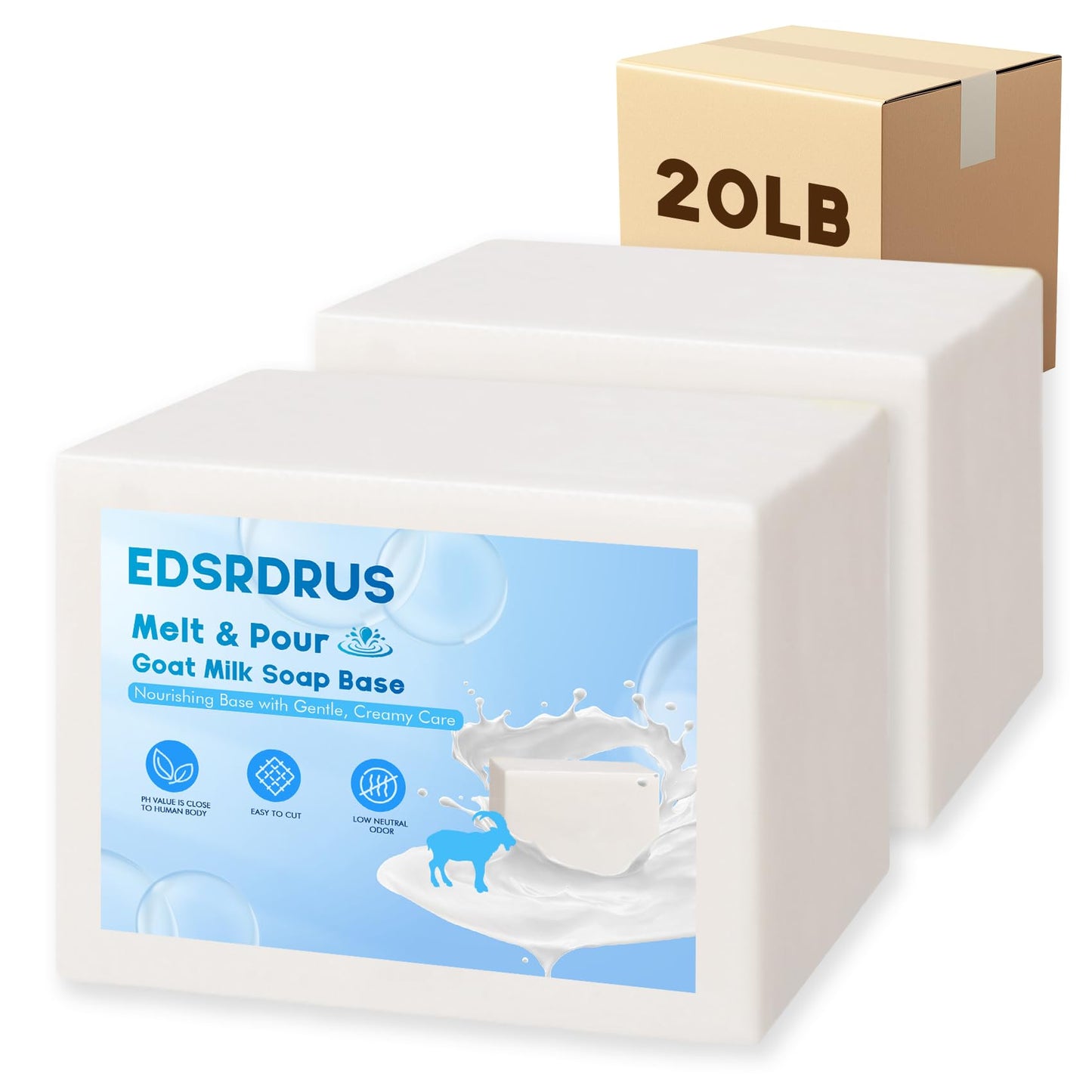 EDSRDRUS 20lb Unscented Melt and Pour Soap Base, Fragrance-Free Bulk Glycerin Soap Making Supplies for Professionals – Upgraded Smooth Formula, Silky Melt & Fine Foam (Goat Milk, 20 Pound)