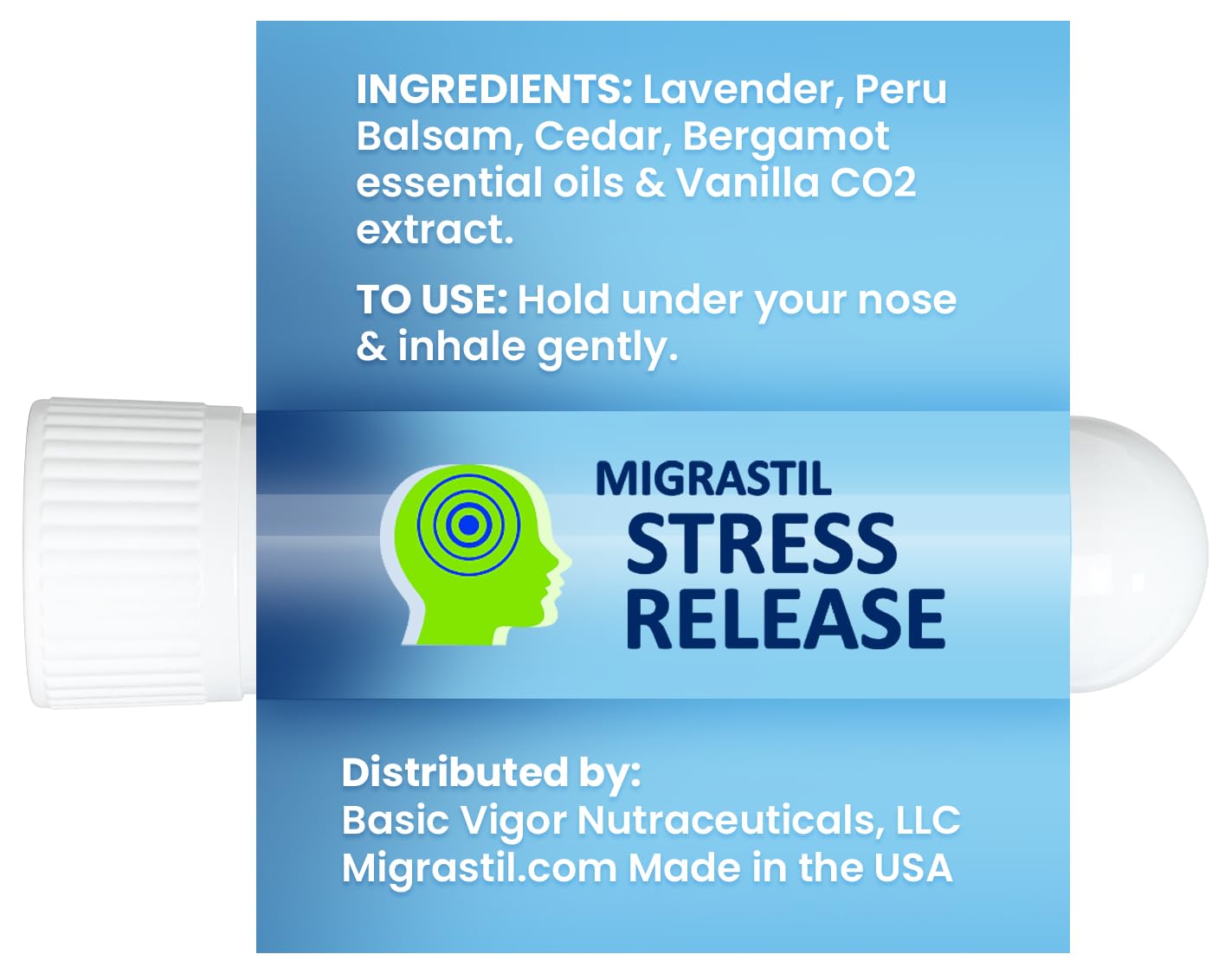 Migrastil Stress Release Inhaler 2-Pack, Calm Aromatherapy Formula, Natural Stress Relief with Peru Balsam and Other Essential Oils. Made in The USA.
