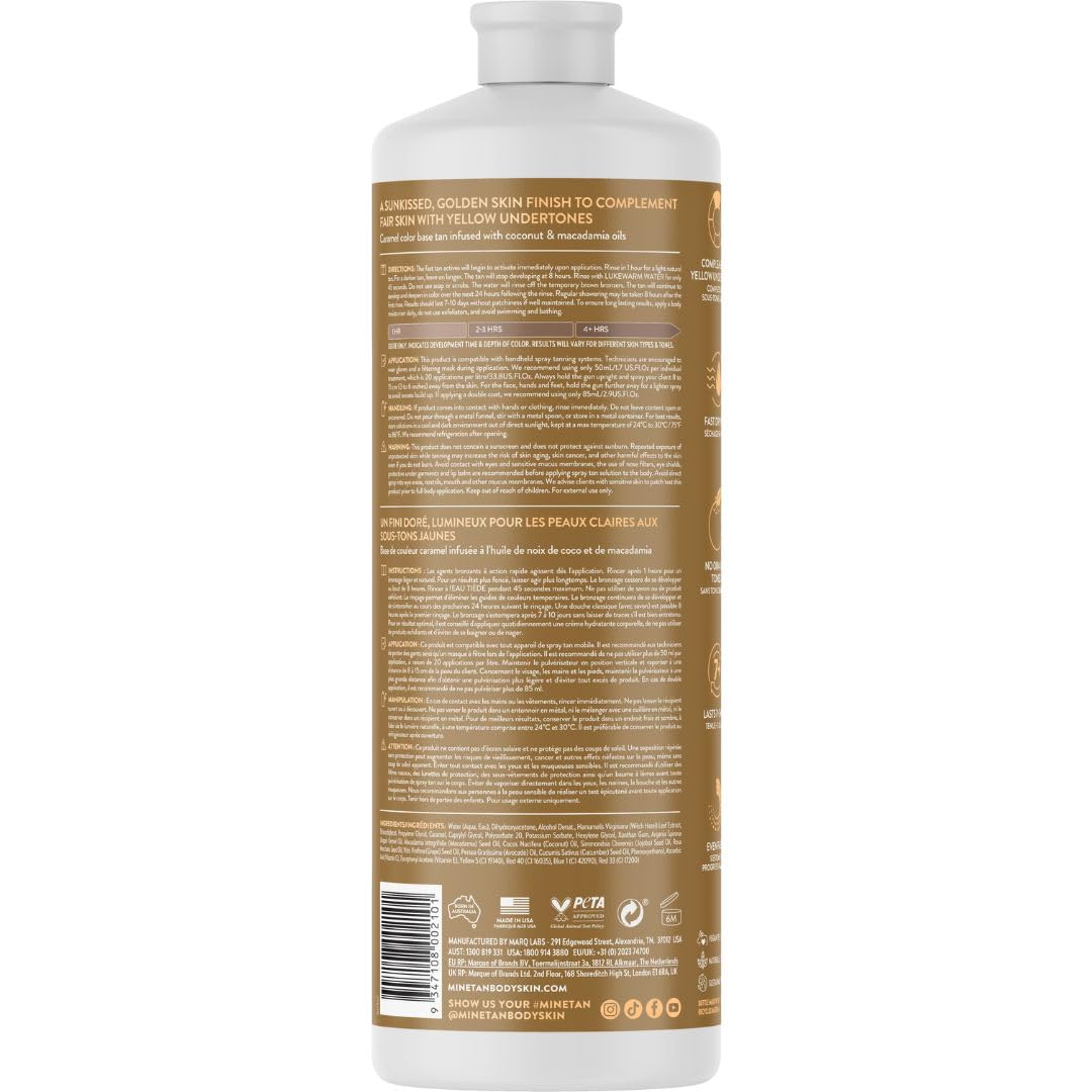 MineTan Spray Tan Solution | Caramel - Fake Tanning Mist Best for Warm Bronzed Glow Skin Finish, Fast Drying, 1 Hour Express, Hydrating, Salon Professional Formula, Vegan, 33.8 Fl Oz