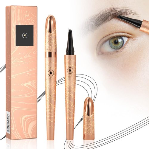 3D Microblading Eyebrow Pencil 4 Fork Tip, 2PCS Magic Eyebrow Pencil Precise Brow Pen Microblading Eyebrow Pencil, Waterproof Eye Brown Makeup Long-Lasting Eyebrow Pencil Stay on All Day (Black)