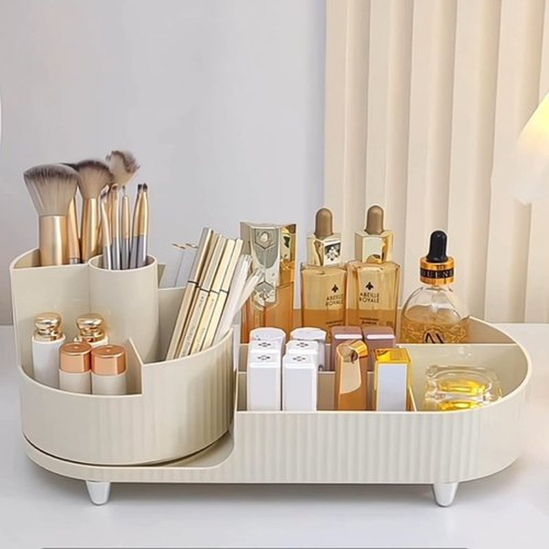 Rotating makeup organizer,Large Capacity Cosmetic Display Case, easy to hold all of your makeup products, at least 20 makeup brushes/eyeliner,10 lipsticks,8 skincare products(Black)