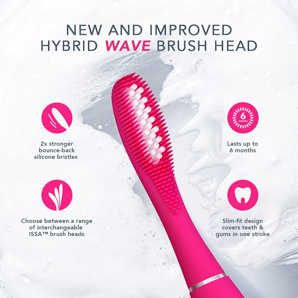 FOREO ISSA Hybrid Wave Brush Head Black, Medical-Grade Silicone & PBT Polymer Bristles, 6-Months Lasting