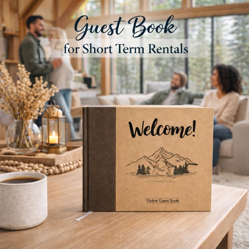 Paper 'n Such Cabin Guest Book for Vacation Homes and Short Term Rentals -Kraft Hardcover - Airbnb Essentials for Hosts- Visitor Sign in Journal Guesthouse Welcome Log