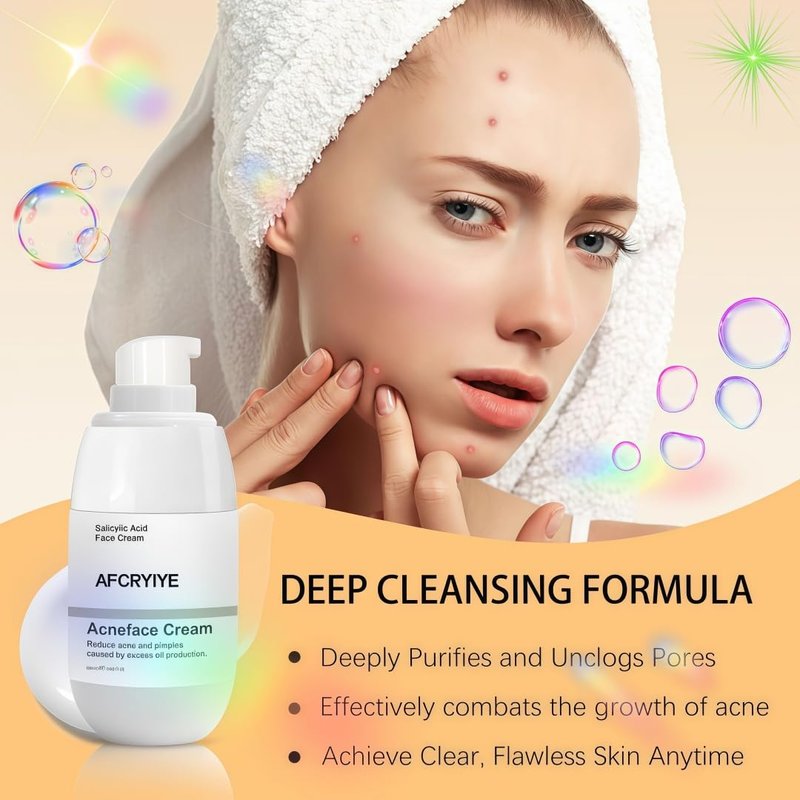 Salicylic Acid Acne Face Cream for Oily & Sensitive Skin – Oil Control, Acne Treatment, Pore Minimizer, Moisturizing & Repairing Damaged Skin – Non-Comedogenic, Gentle Formula, 50ml / 1.69oz