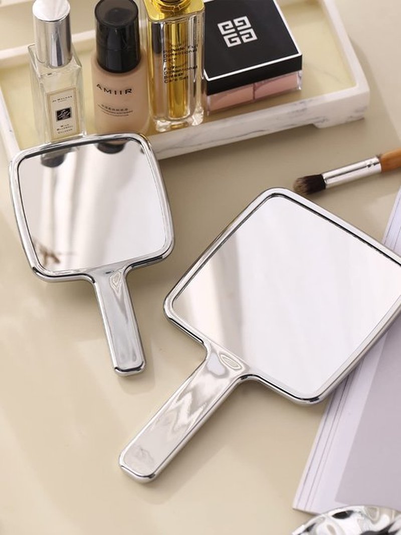 MIRRORNOVA Handheld Mirror, Water Ripples Hand Mirror with Handle for Make up, Square, Silver,Large (6 x 11 inches)