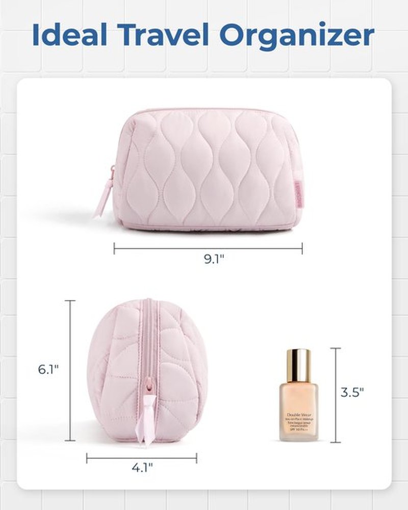 BAGSMART Makeup Bag, Travel Cosmetic Bag, Puffy Padded Make Up Bag for Women, Makeup Organizer Case, Wide-open Pouch Purse, Travel Essentials, Toiletries Accessories Brushes, Dark Pink