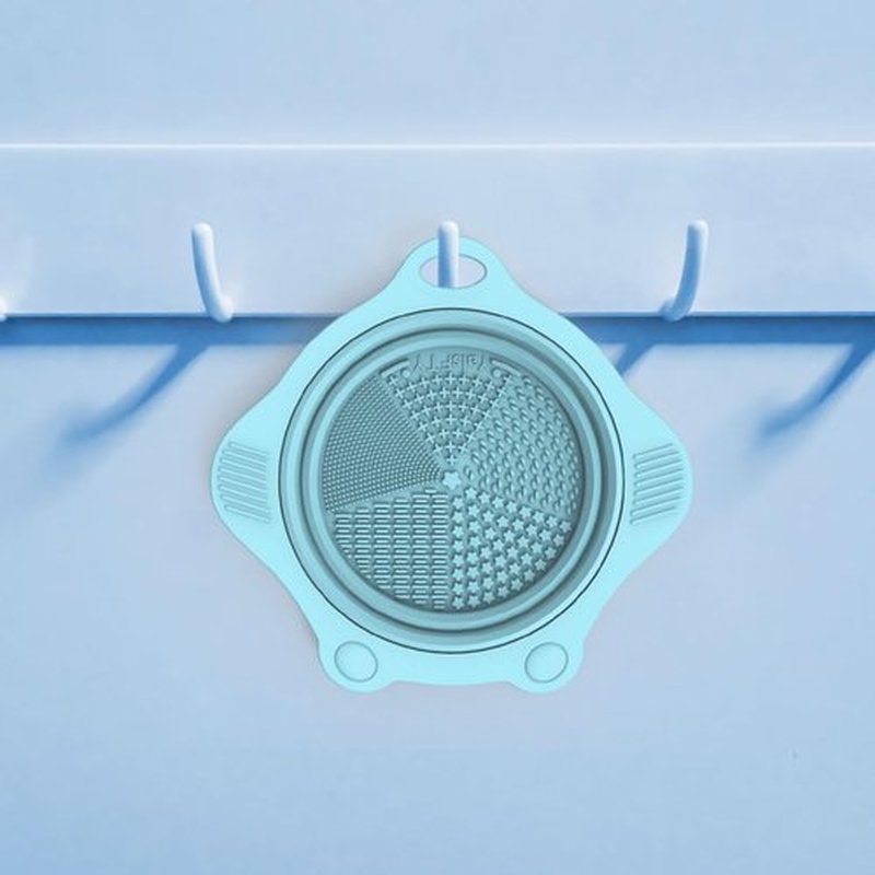 2PC Foldable Silicone Makeup Brush Cleaner Pad Bowls, YalsFTY Portable Mat Scrubber Cleaning Tool for Makeup Brushes (Khaki and Blue)