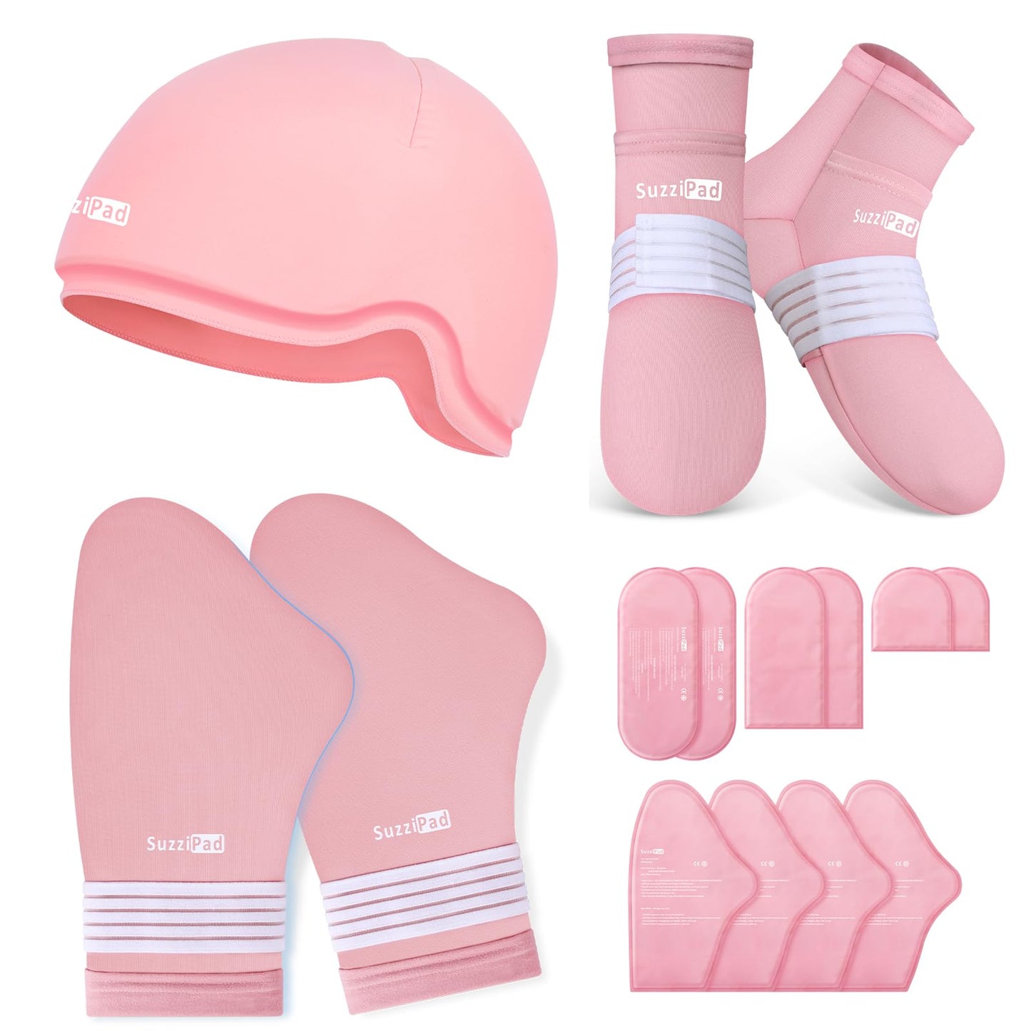 SuzziPad Chemo Care Package for Women & Men, Cooling Gloves, Socks and Cold Caps for Chemotherapy, Ideal for Discomfort of Head, Hand, Feet, L