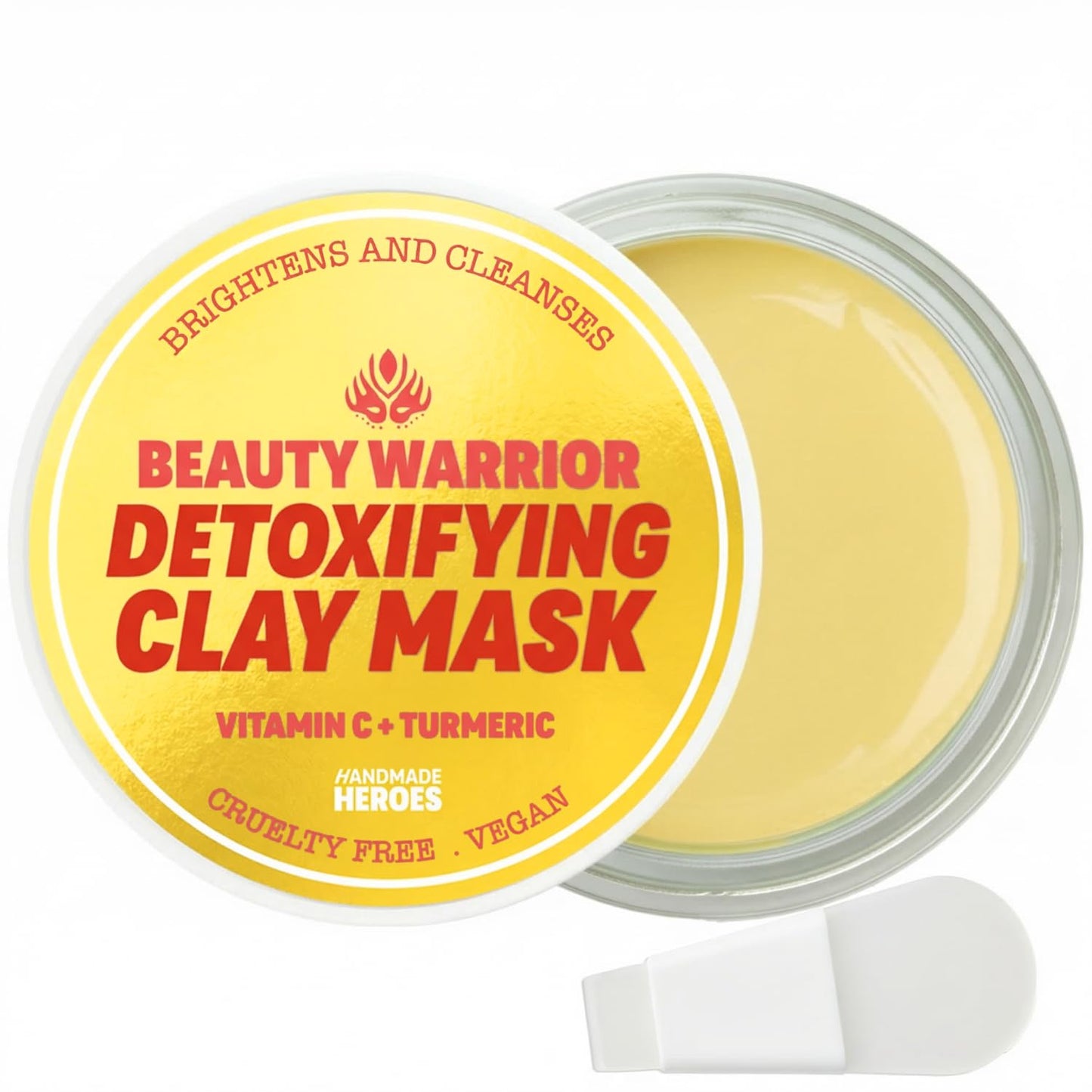 Handmade Heroes Vitamin C Turmeric Clay Mask – Facial Treatment Mask for Brightening Dark Spots, Detoxifying & Radiance – Deep Pore Cleansing for Dull, Uneven Skin