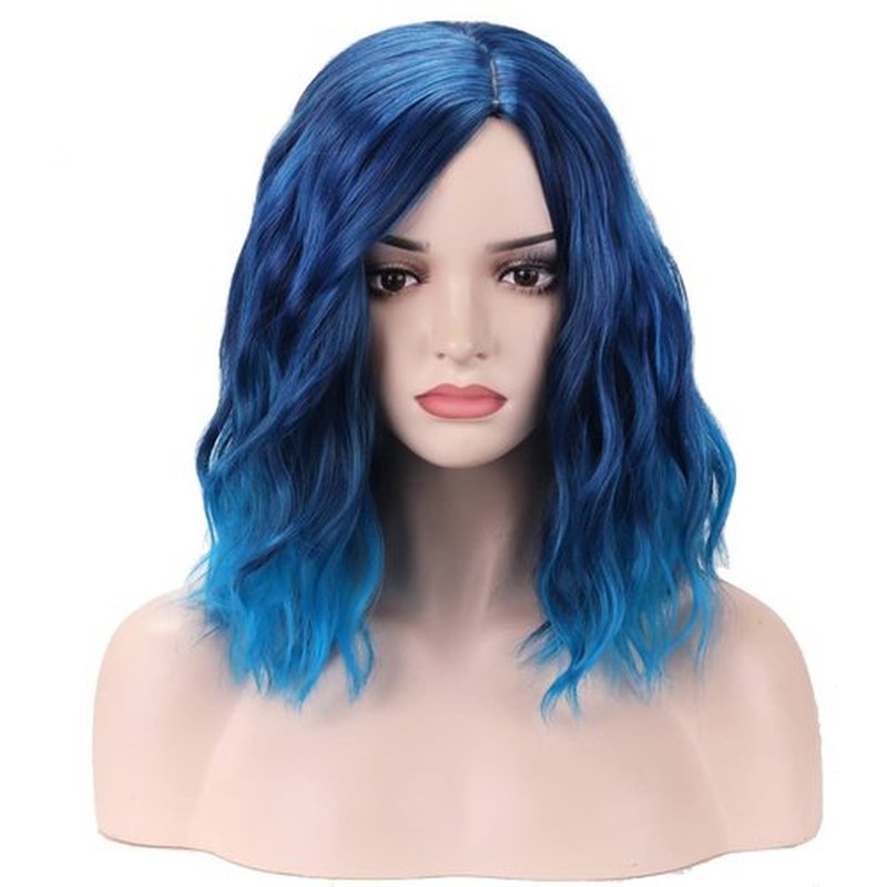 BERON Blue Wig Short Curly Wig Mix Blue Bob Wig Charming Women Girls Beach Wave Wigs Blue Wigs for Cosplay Costume Party Wig Cap Included