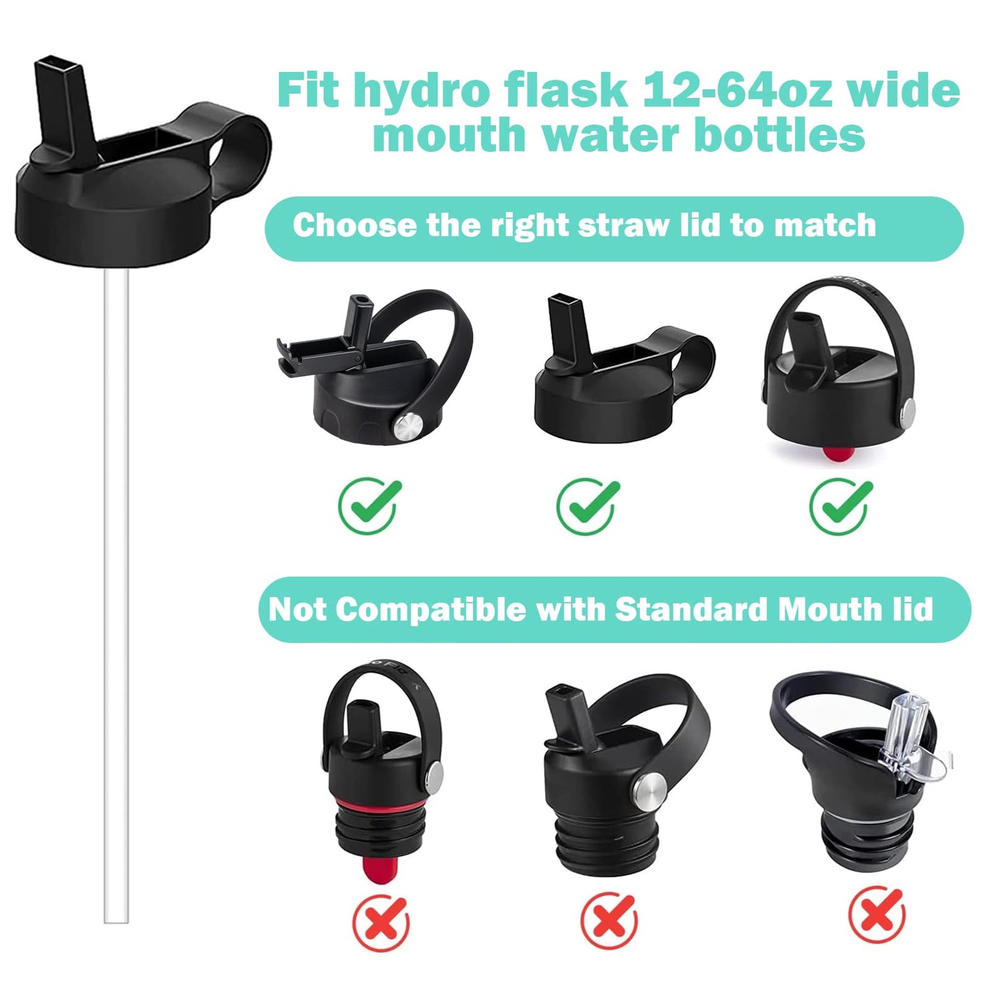 WK ieason 6pcs Replacement Straws Reusable Drinking Starws for Hydro Flask 32OZ, 18OZ and 64OZ, Plastic Straws with 2pc Cleaning Brushes Hydro Flask accessories,Daily Drinking Straws, BPA-free