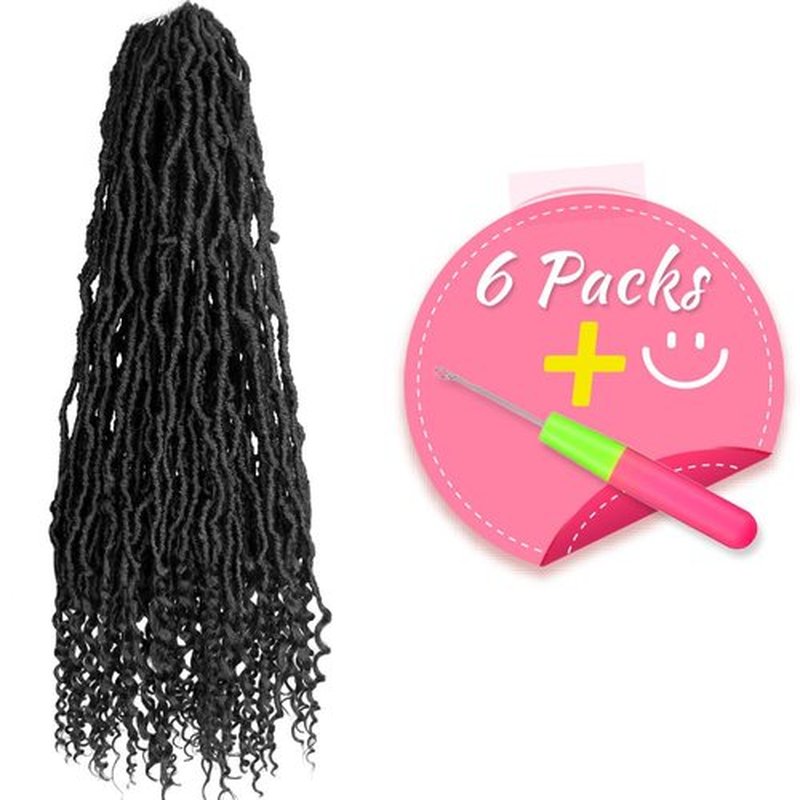 SERENDIPA Boho Faux Locs Curly End, 30 Inch Long Pre-Looped Soft Crochet Goddess Locs Synthetic Hair (6 Packs, 1B, Natural Black)