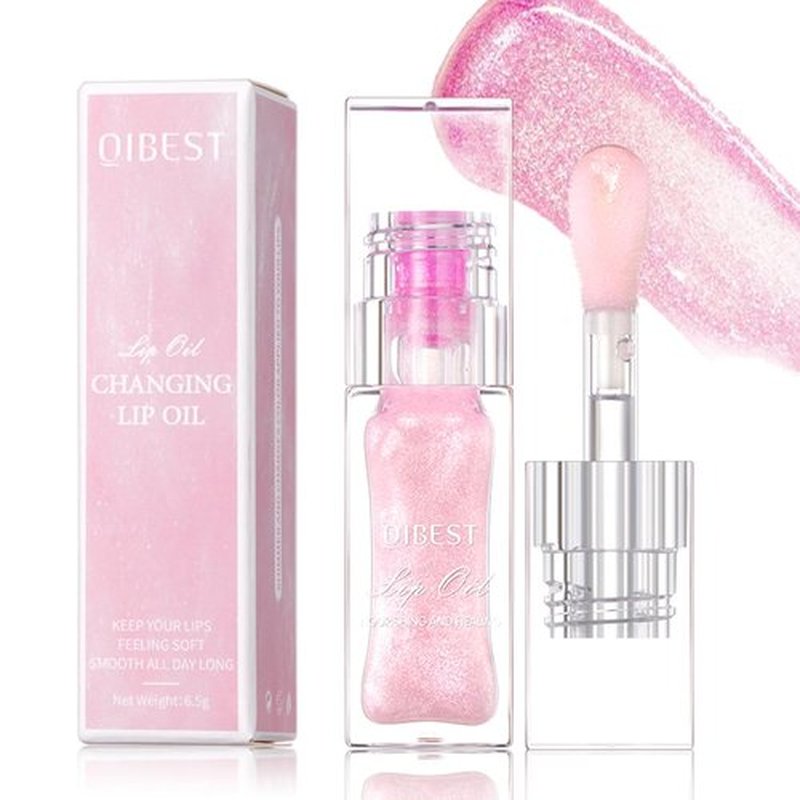 Hvecom Magic Color Changing Lip Oil Ph, Glitter Moisturizing Lip Glow Oil, Upgraded Big Brush Head Warm Change Lip Gloss, Long Lasting Nourishing Plumping Glimmer Glow Lipstick Lip Tint (Pink)