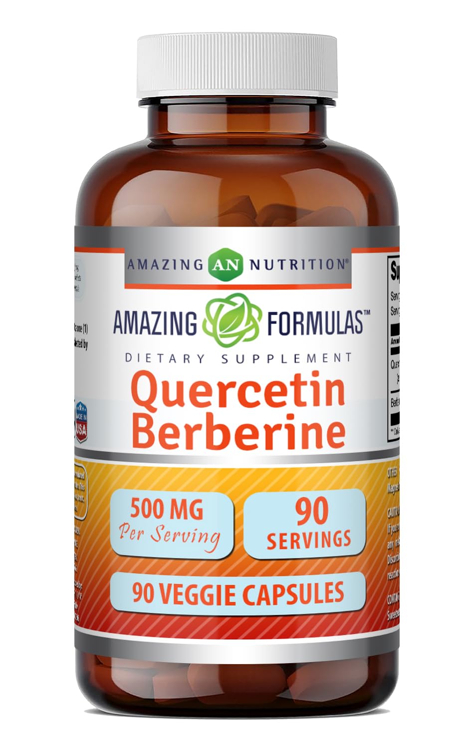 Amazing Formulas Quercetin 250 Mg & Berberine 250 Mg | Veggie Capsules Supplement | Non-GMO | Gluten-Free | Made in USA (1 Pack | 90 Count)