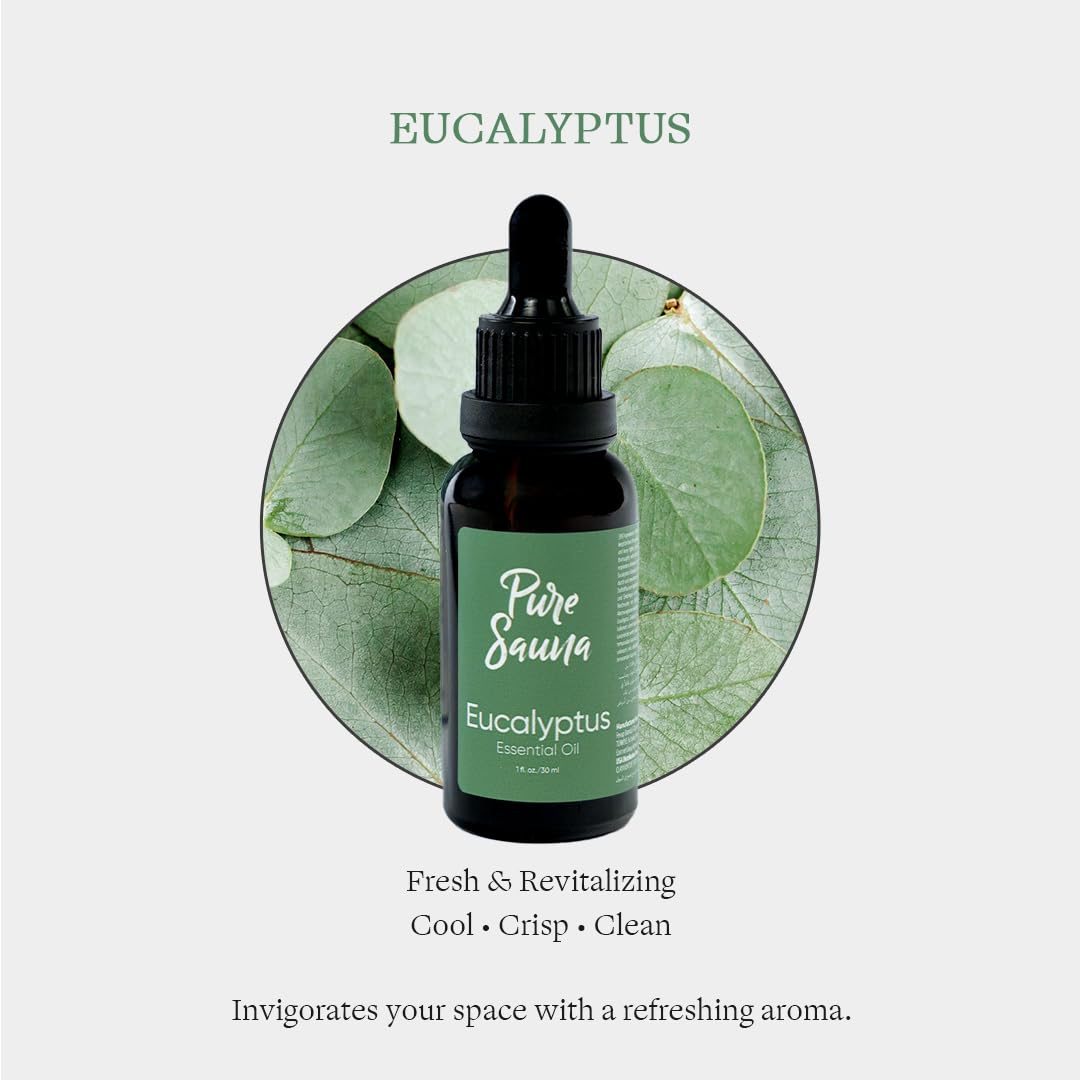 Pure Sauna Eucalyptus Essential Oil - 100% Pure Eucalyptus Globulus for Diffuser, Steam Shower & Sauna - Invigorating Spa Scent (1 fl oz / 30 ml)