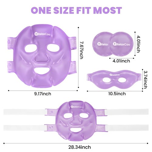 RelaxCoo Ice Face Eye Mask for Dark Circles and Puffiness Cold Warm Compress, Gel Cold Cooling Face Mask Package for Women and Men, Migraines, Headache, Stress and Relaxation Purple