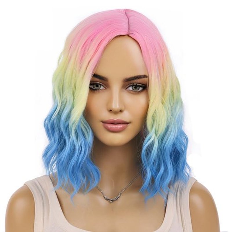 MAGQOO Rainbow Wig for Women Girls Multicolor Bob Wig Short Curly Wavy Colorful Wigs Side Part Synthetic Heat Resistant Halloween Cosplay Costume Party Daily Use