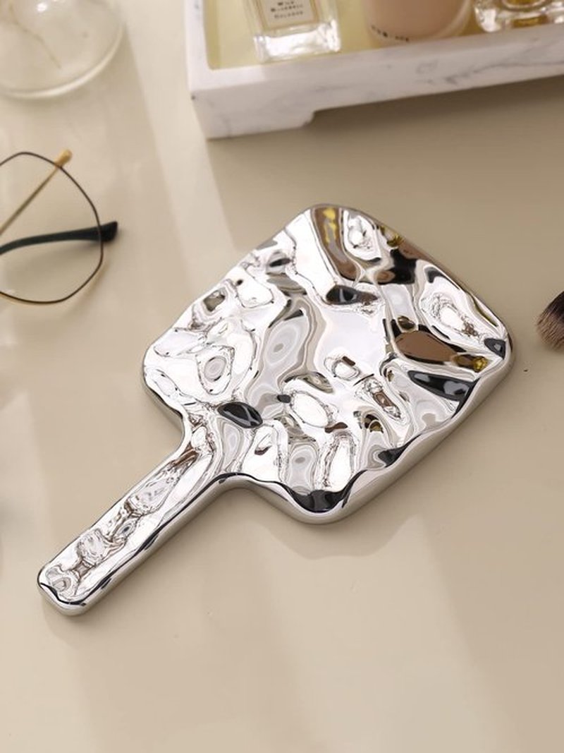 MIRRORNOVA Handheld Mirror, Water Ripples Hand Mirror with Handle for Make up, Square, Silver, Medium (5 x 9 inches)