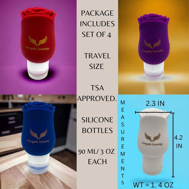 Vorgato Luxury -3oz Travel Toiletry Bottles - Travel Containers for Toiletries Leak proof - Toiletry Bottles - Travel Size Containers - TSA Approved Travel Bottles - 3oz Silicone 4pcs