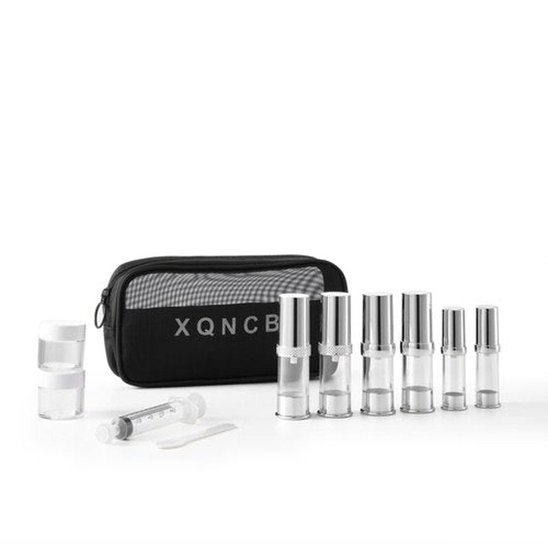5ml, 10ml, 15g, Silver airless Pump Bottle for Travel, with Travel Bag Set, Empty refillable Cosmetic Pump Bottle, Vacuum Pump Bottle for Toner, Hair Oil, Lotion and Other Liquids (12 Packs)