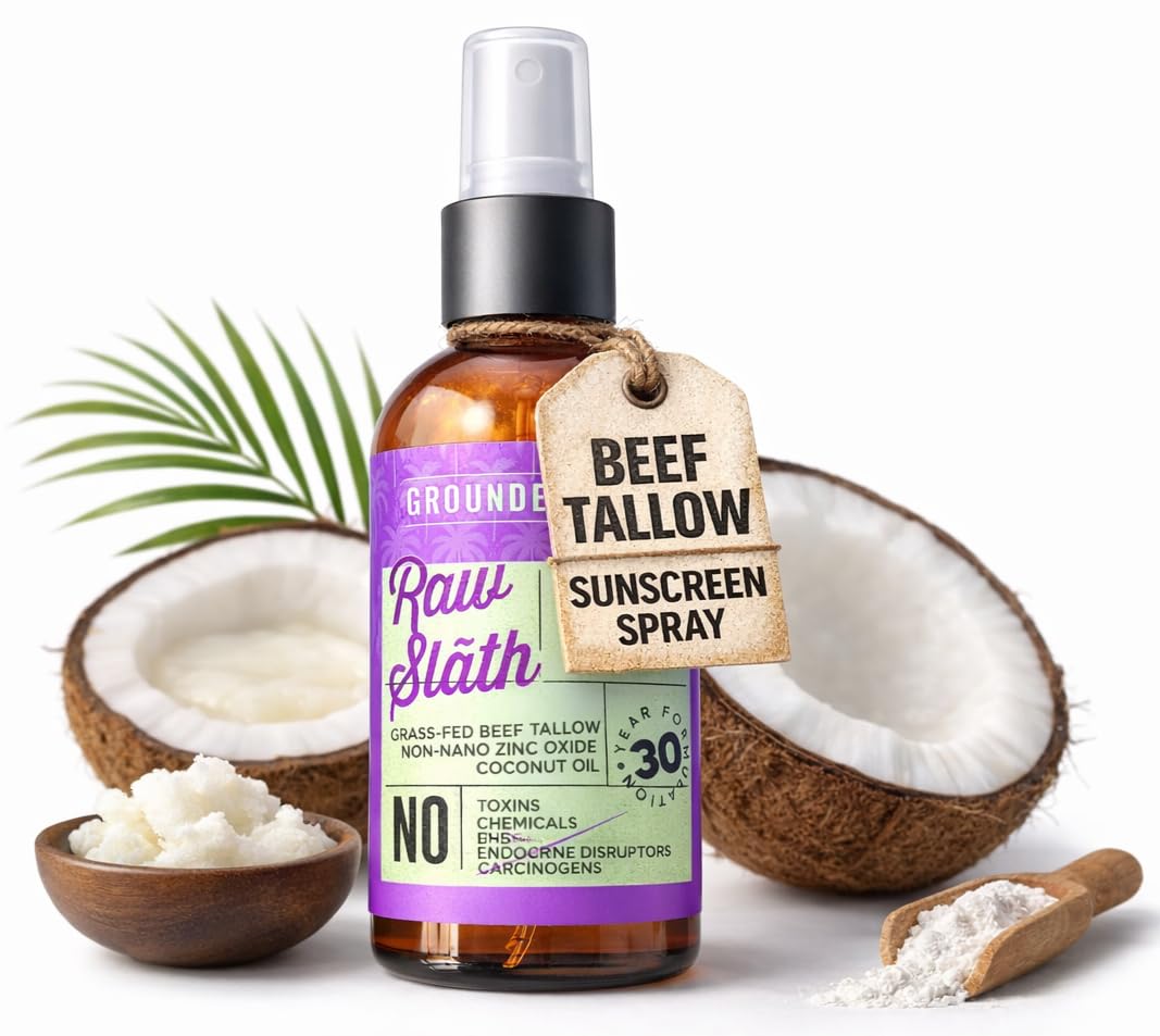 GROUNDED LABS Beef Tallow and Zinc Oxide Chemical-Free Sunscreen with 100% Grass-Fed Beef Tallow, Reef-Safe Non-Nano Zinc Oxide & Coconut Oil Mineral Sunblock SPF 30