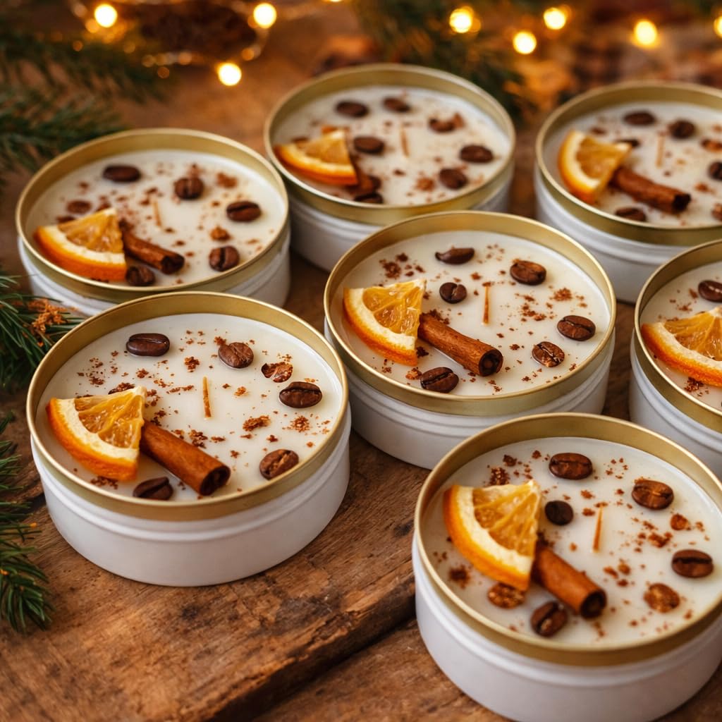 Personalized Coffee Scented Soy Wax Candle Favors with Cinnamon Stick & Dried Orange – Rustic Wedding, Bridal & Baby Shower, Birthday, Christmas Event Gifts (10–200 Bulk Available)