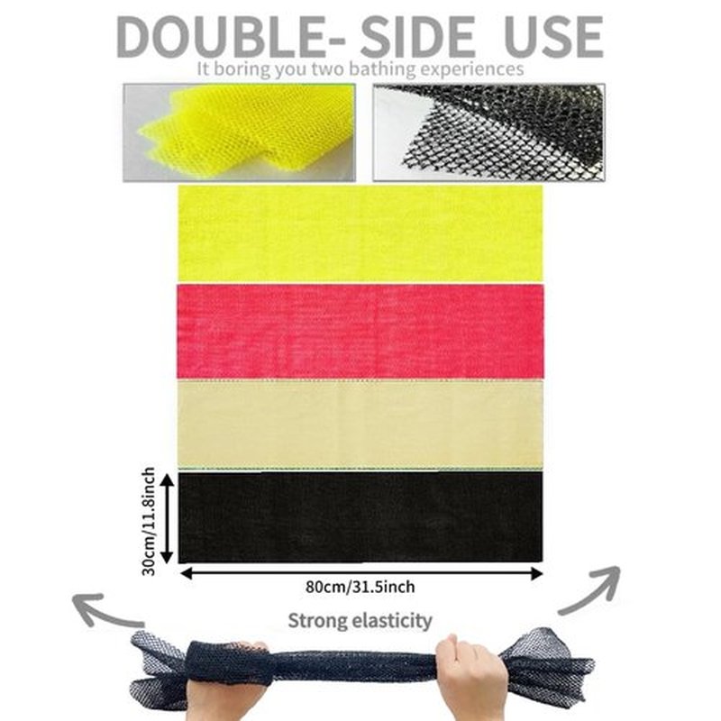 SPMKTBOZAI African Exfoliating Net, 4 Pieces African Net Sponge, Nylon African Bath Sponge Net, African Net Long Net Bath Sponge Shower Body Scrubber(Yellow, Red, Bright Yellow, Black)