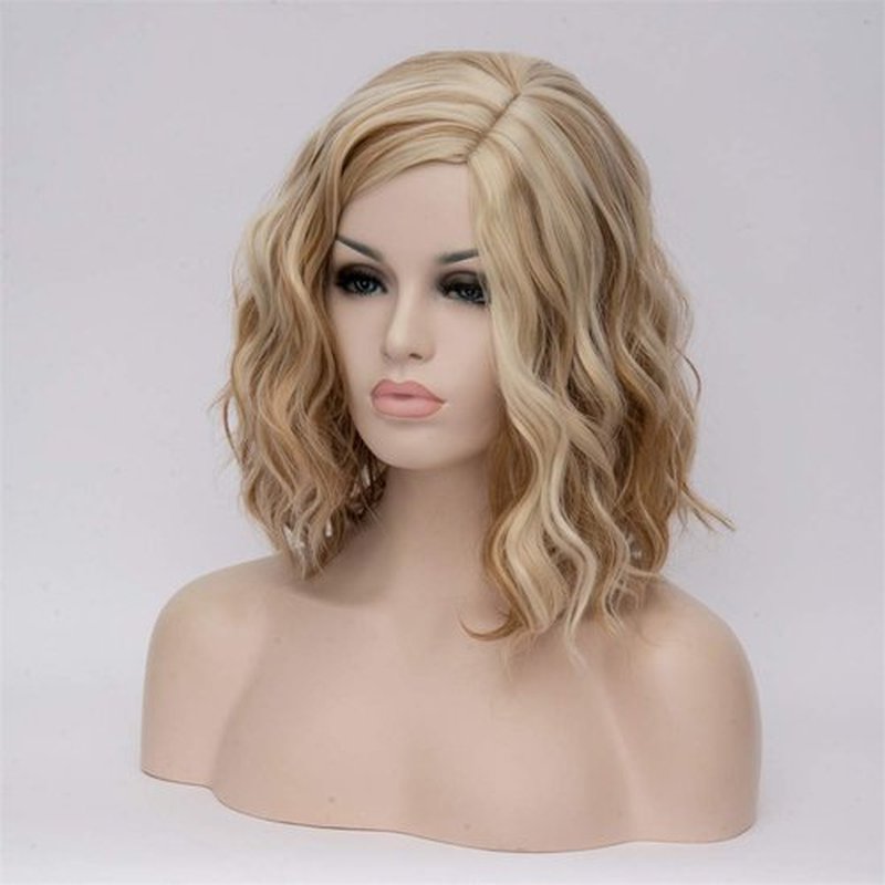 Cying Lin Short Bob Wavy Curly Wig Brown Mixed Blonde Wig For Women Cosplay Halloween Wigs Heat Resistant Bob Party Wig Include Wig Cap (Brown Mixed Blonde)