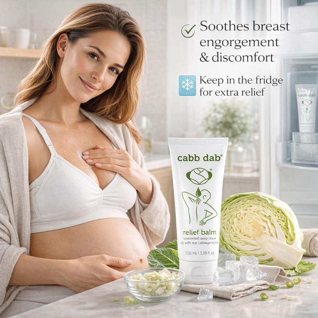 Cabb Dab Cabbage Cream – Breastfeeding Support for Nursing Moms – Engorgement, Weaning, Sore Breasts, Tenderness, Fullness, Discomfort – Fast-Absorbing, Non-Greasy, Plant-Based, 100ml Tube