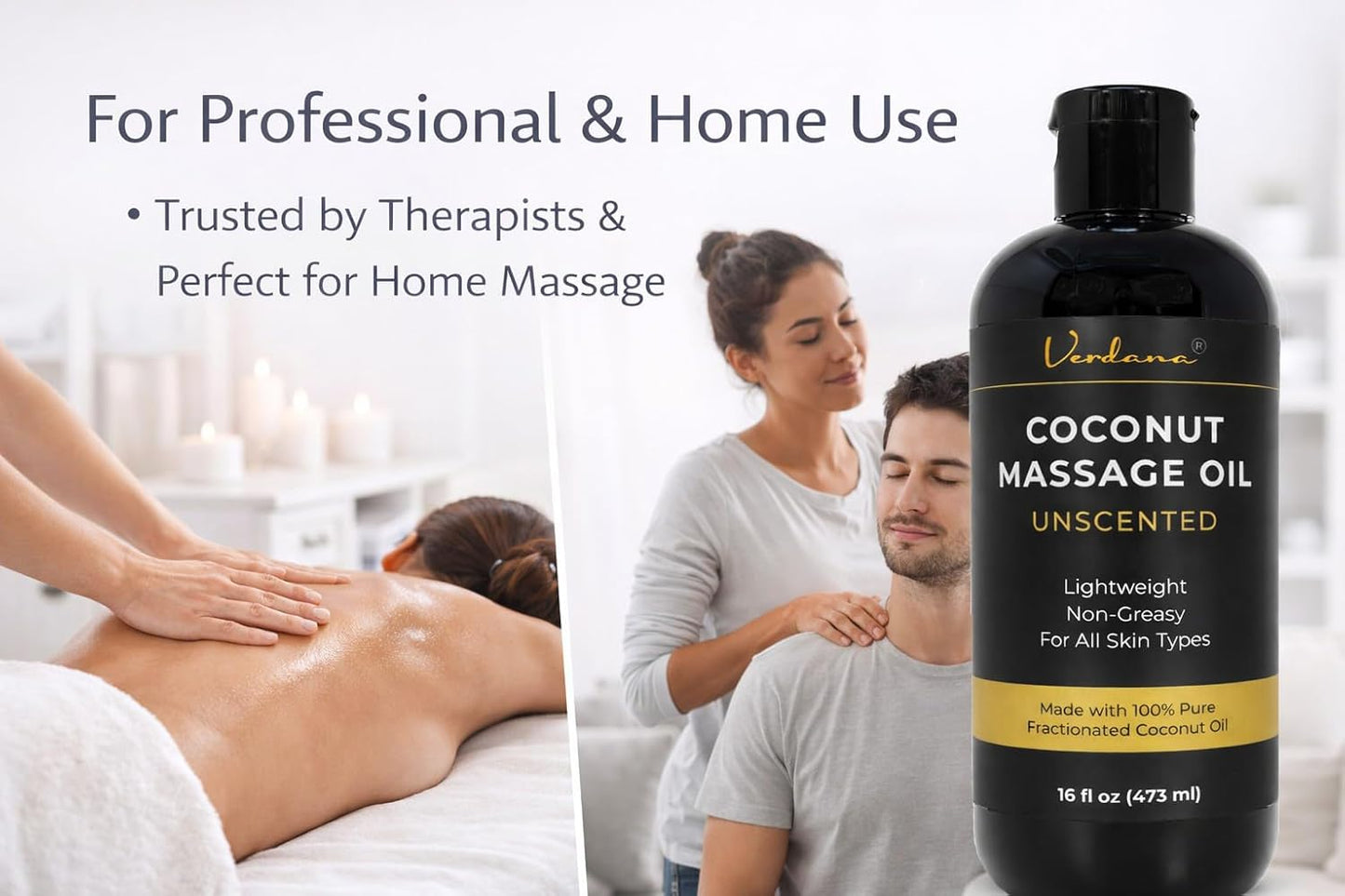 Coconut Massage Oil - Unscented, Lightweight & Non-Greasy for Therapy | 16 fl oz