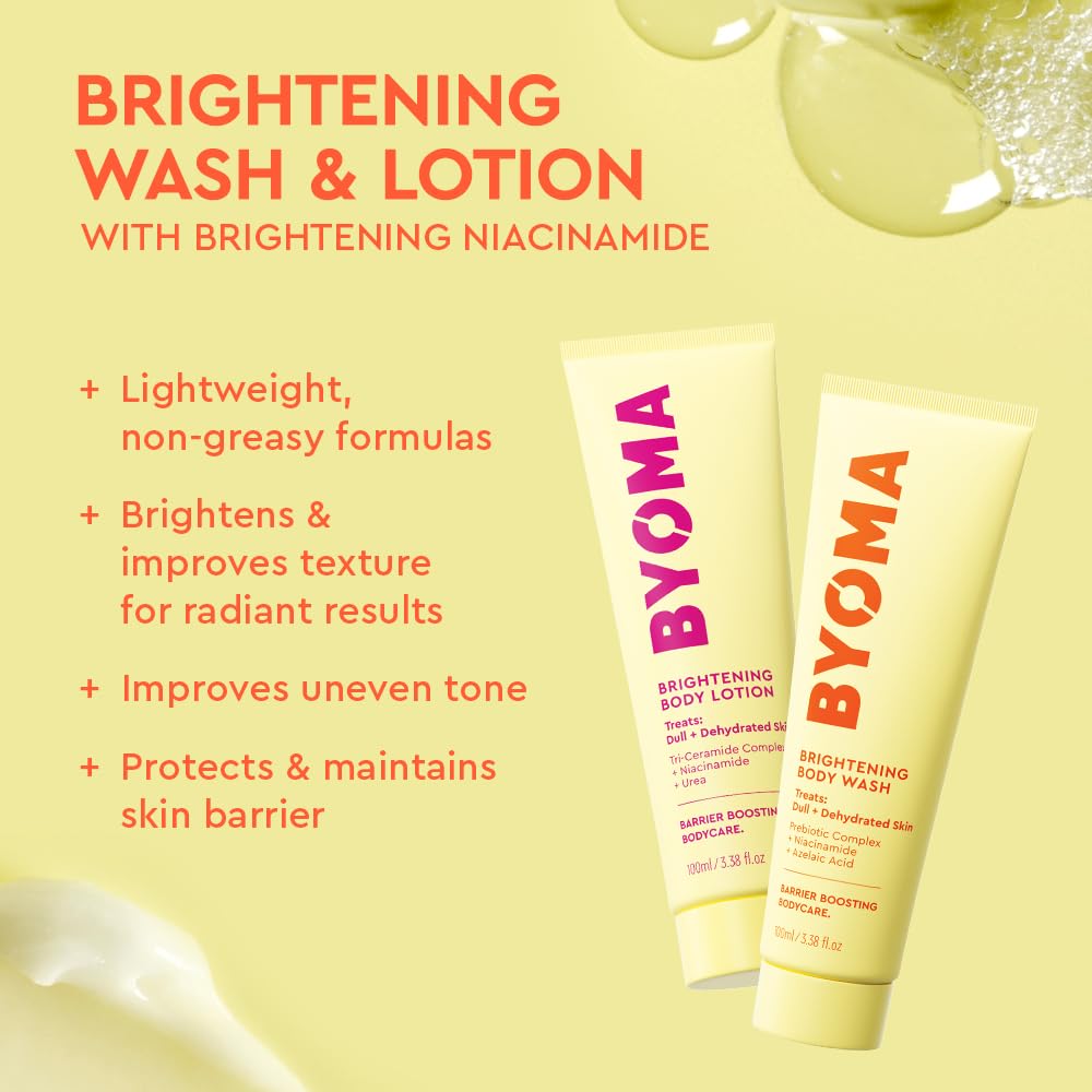 BYOMA Body Care Trial and Travel Kit (6-Piece Set) - Support the Skin Barrier with Hydrating, Brightening, and Sensitive Travel Size Body Wash and Lotion