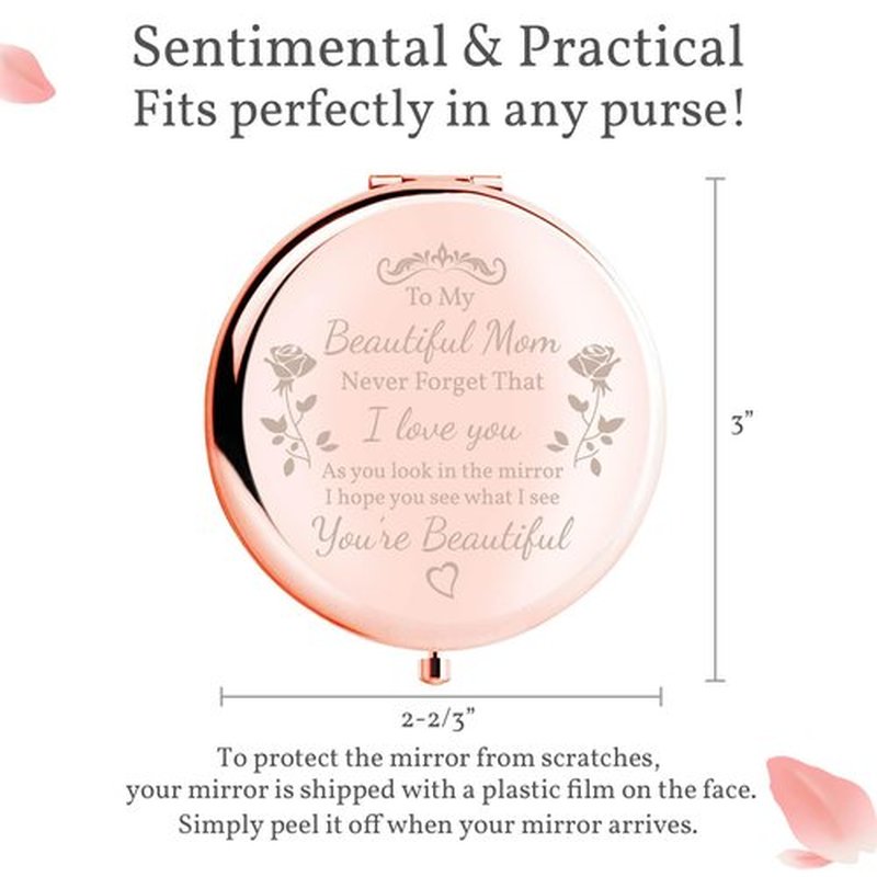 boutikpro Mom Gift Compact Mirror, to My Beautiful Mom Gorgeous Rose Gold Compact Mirror Unique Mom Gift for Women Mom Personalized Gifts for Mom