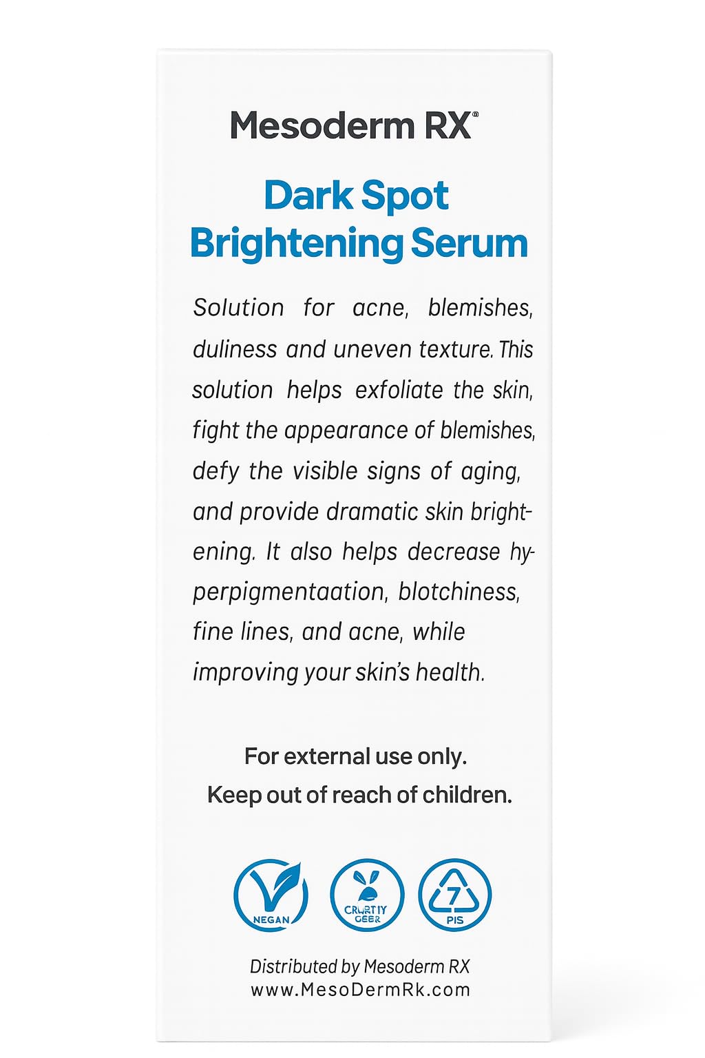 Mesoderm RX DARK SPOT Brightening Serum, Dark Spot Corrector for Uneven Skin and Pigment Spots- formulated with Glycolic, Salicylic, & PHA Exfoliating Acids - Tone-Evening Skin Brightener