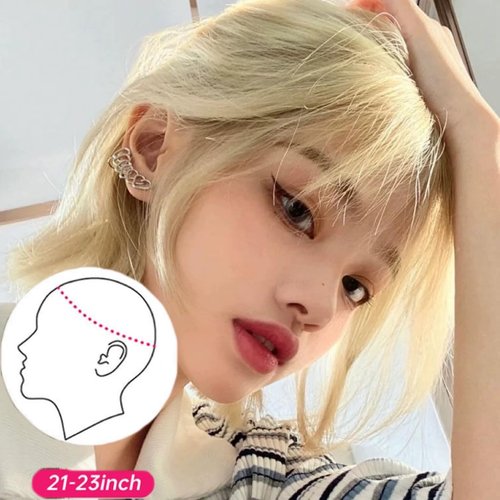 Tangyaoyusun 12Inch Brown Mix Blonde Wig with Bang Short Straight Bob Hair For Girls Women Theme Party(Blonde)